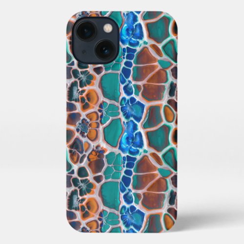 Orange Blue Teal Stained Glass Abstraction Pattern iPhone 13 Case