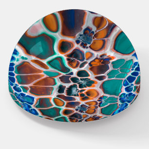 Orange Blue Teal Stained Glass Abstraction Pattern Paperweight
