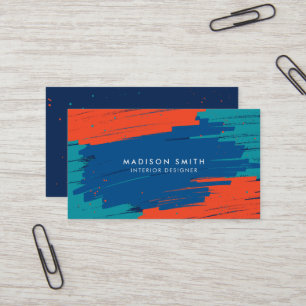 Orange Blue Teal Vibrant Modern Bold Strokes Business Card