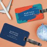Orange Blue Teal Vibrant Modern Bold Strokes Luggage Tag<br><div class="desc">Trendy and modern luggage tag featuring vibrant thick marker strokes in orange blue and teal with tiny splashes of orange and teal on top of it on the front and has a blue back side with tiny splashes of orange and teal. Personalize it by replacing the placeholder text. For more...</div>