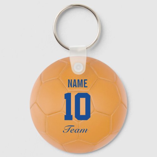 Orange Blue Team Soccer Ball Personalized Name Keychain
