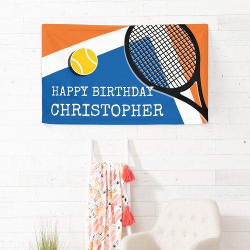 Orange _ blue tennis court customizable banner