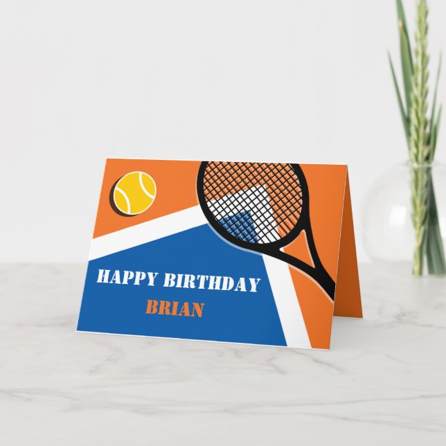 Orange - blue tennis court customizable card (Front)