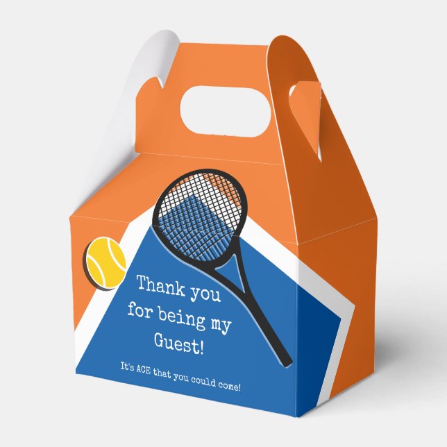 Orange - blue tennis court, customizable favor boxes (Front Side)
