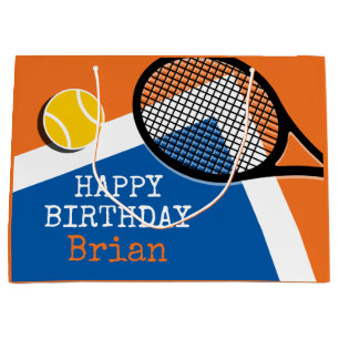 Orange - blue tennis court, customizable large gift bag