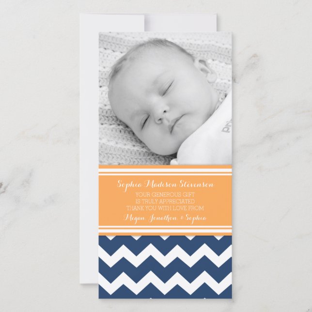 Orange Blue Thank You Baby Shower Photo Cards (Front)