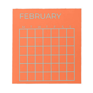Orange Blue Tosca February Undated Calendar Notepad