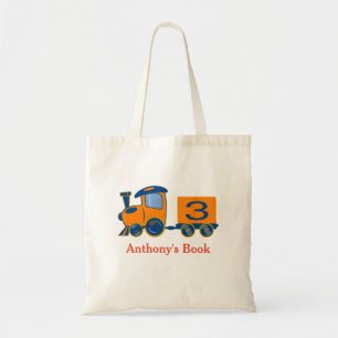 Orange & Blue train kids named library Tote Bag