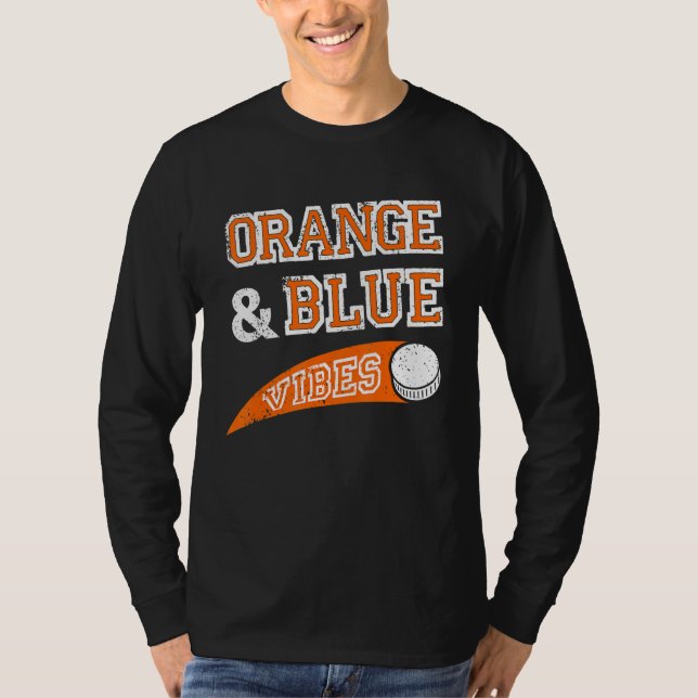 Orange & Blue Vibes Hockey Team Fan T-Shirt (Front)