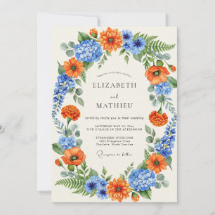 Orange Blue Vibrant Wildflower Wedding Invitation