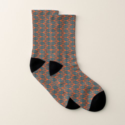 Orange blue vintage art pattern socks