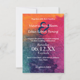 Orange Blue Watercolor - 3x5 Wedding Invitation