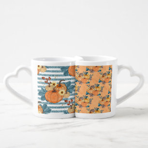 ORANGE & BLUE WATERCOLOR FALL PUMPKINS COFFEE MUG SET