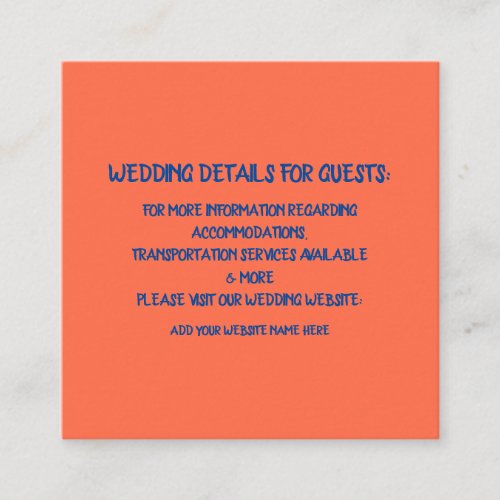 Orange Blue Wedding Details For Guests Colorful Enclosure Card
