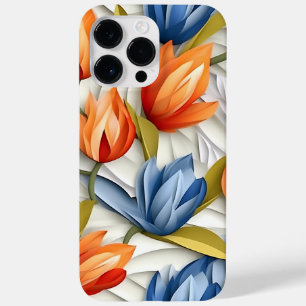 ORANGE BLUE WHITE 3-D LOOK TULIP FLOWERS Case-Mate iPhone 14 PRO MAX CASE