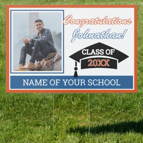 Orange Blue White Black Congratulations Grad Sign