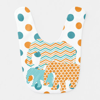 Orange, Blue, White Elephants Bib
