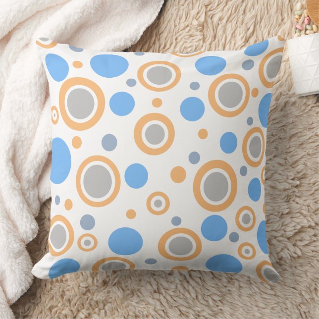 Orange Blue White Silver Polka Dots Throw Pillow (Blanket)