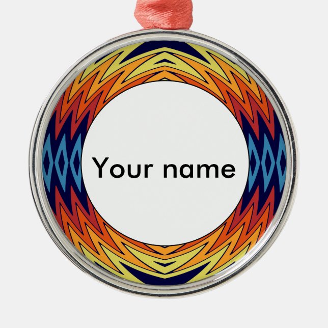 Orange blue windmill abstract design metal ornament (Front)