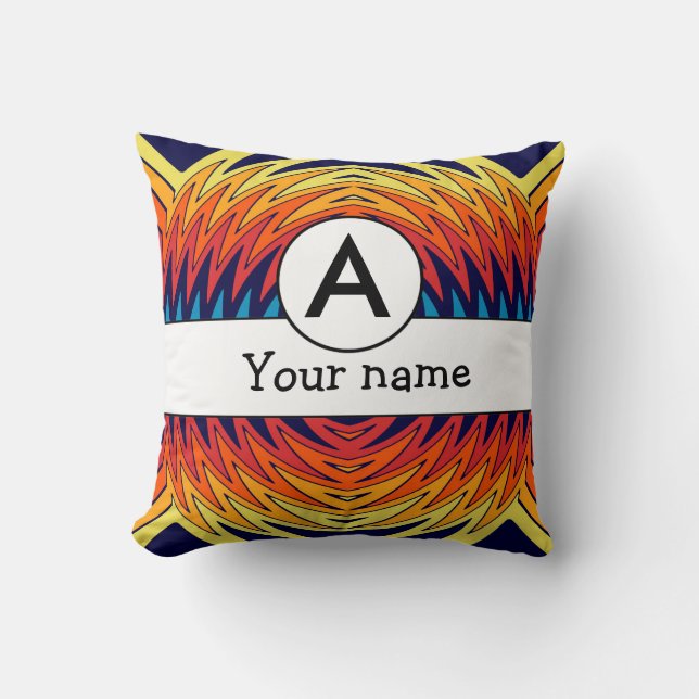 Orange blue windmill abstract design throw pillow (Front)