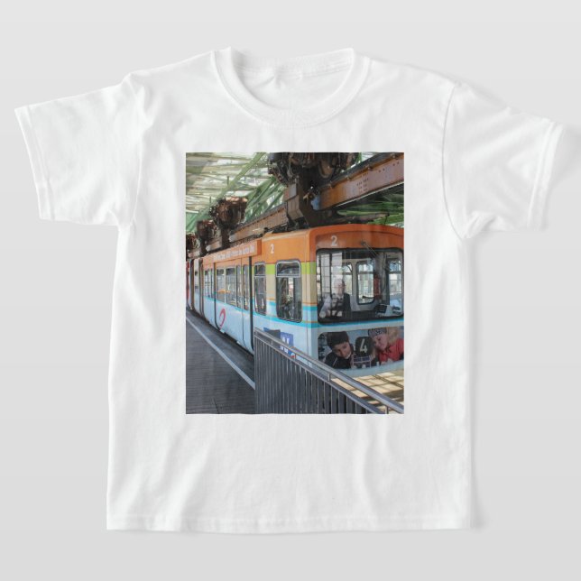 Orange Blue Wuppertal Floating Train T-Shirt (Laydown)