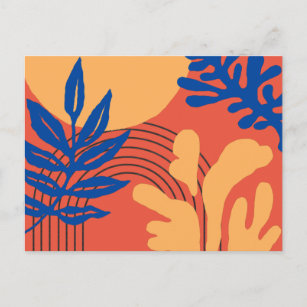 Orange Blue Yellow Abstract Botanical Shapes  Postcard