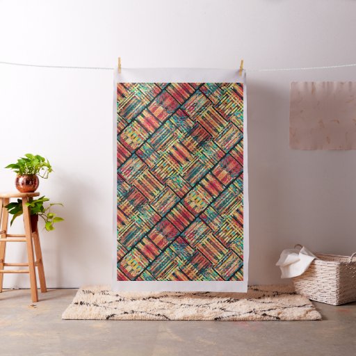 Orange Blue Yellow Abstract Geometric Pattern Fabric
