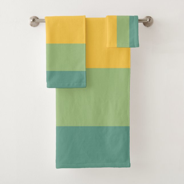 Orange, blue, yellow and green stripes bath towel set (Insitu)