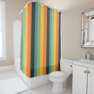 Orange, blue, yellow and green stripes shower curtain
