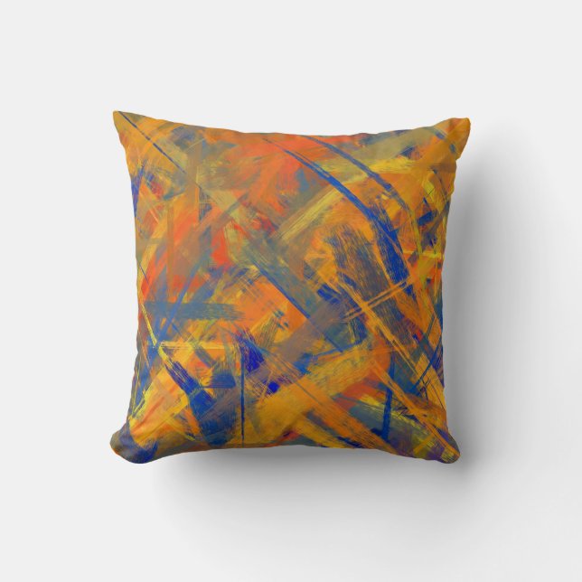 Orange Blue Yellow Fine Art Painted Style Throw Pillow (Front)