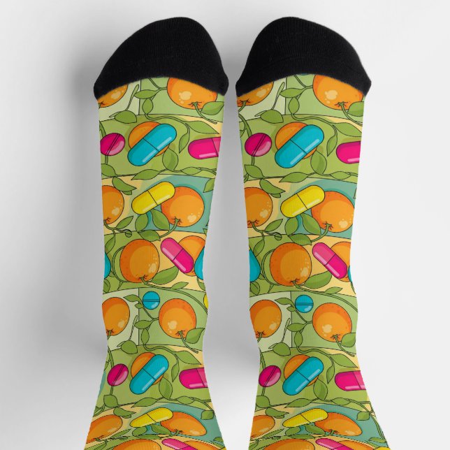 Orange Blue Yellow Pills Pharmacy Socks (Top)