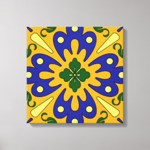 Orange Blue Yellow Spanish Tile Canvas Wall Art