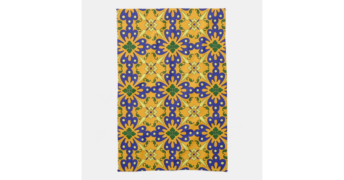 Orange Blue Yellow Spanish Tile Kitchen Towel | Zazzle.com