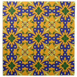 Orange Blue Yellow Spanish Tile Pattern Napkin