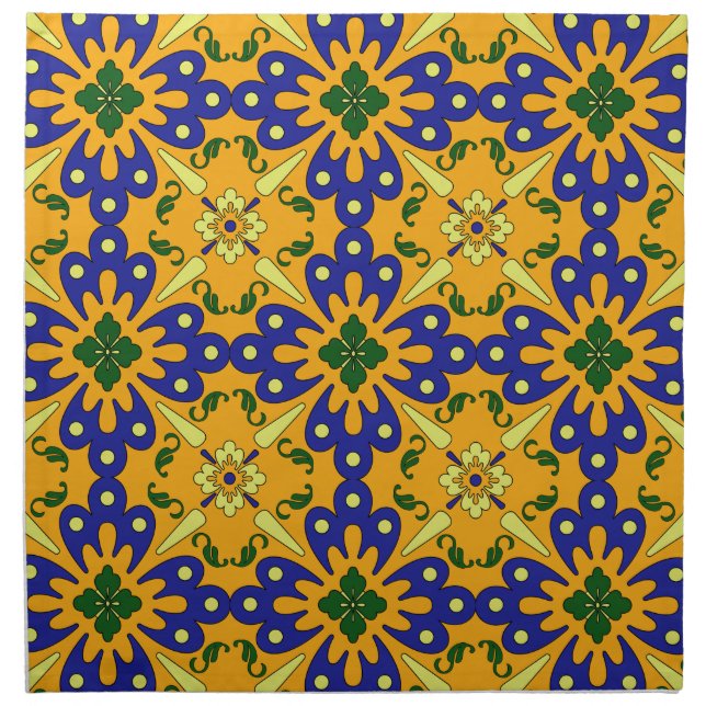 Orange Blue Yellow Spanish Tile Pattern Napkin (Front)
