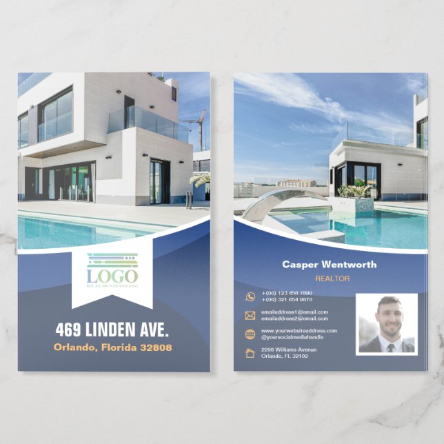 Orange Blue Your Logo Photos Realtor Real Estate Brochure (Folded Front and Back)