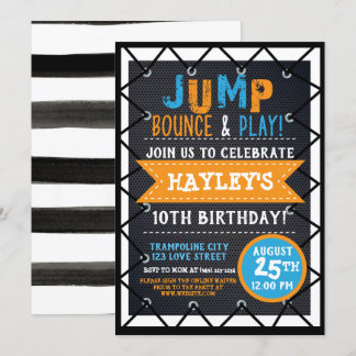 Orange & BlueJump & Play Trampoline Park Bounce Invitation
