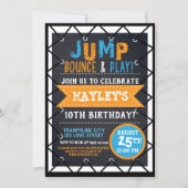 Orange & BlueJump & Play Trampoline Park Bounce Invitation (Front)