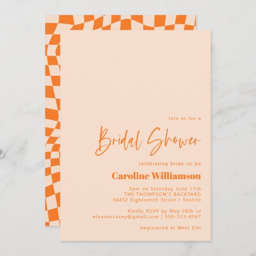Orange Blush Abstract Checkerboard Bridal Shower Invitation