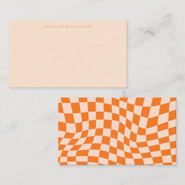 Orange Blush Abstract Checkerboard Custom Name  Note Card (Front/Back)