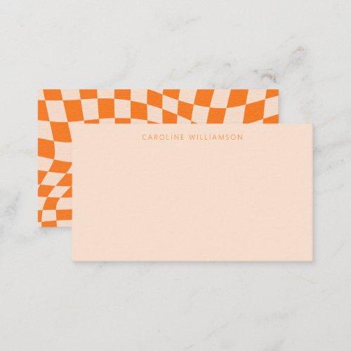 Orange Blush Abstract Checkerboard Custom Name  Note Card