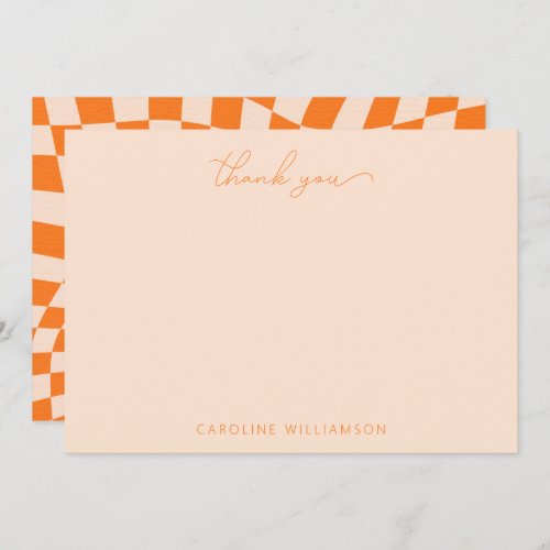 Orange Blush Abstract Checkerboard Custom Name Thank You Card