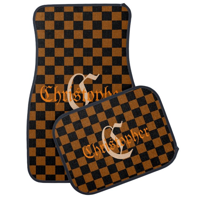 Orange blush dark Checkered Car Floor Mat (Set)