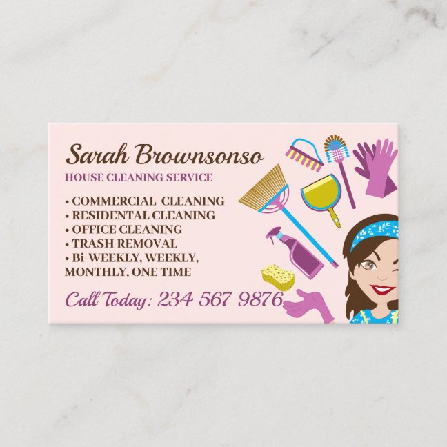 Orange Blush Maid House Cleaning Service Business Card