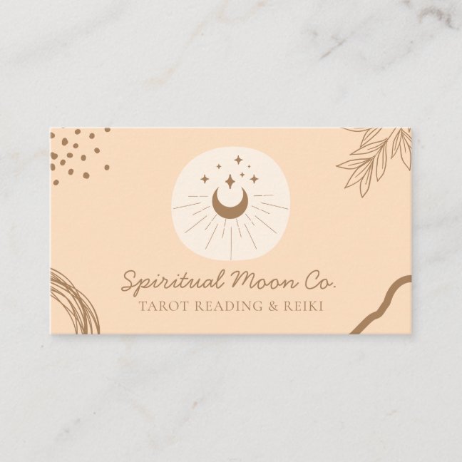 Orange Blush Moon Stars Spiritual Reiki Business Card