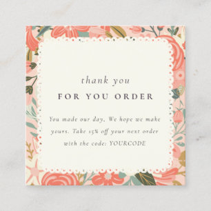 Orange Blush Peach Ambrosia Floral Thank You Order Square Business Card