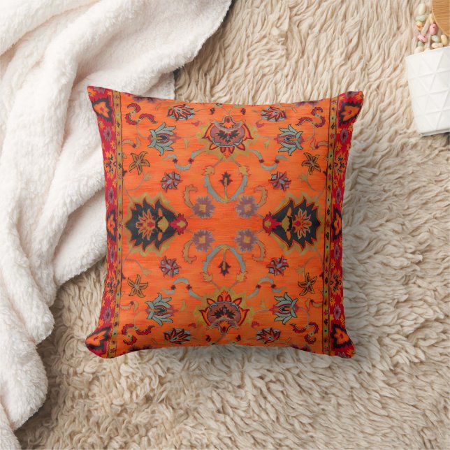 Orange Bohemian Tribal Moroccan Style Throw Pillow (Blanket)