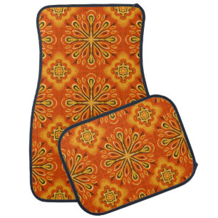 Orange Boho Abstract Flower Pattern Decorative Car Floor Mat