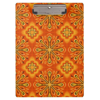 Orange Boho Abstract Flower Pattern Decorative Clipboard