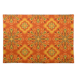 Orange Boho Abstract Flower Pattern Decorative Cloth Placemat